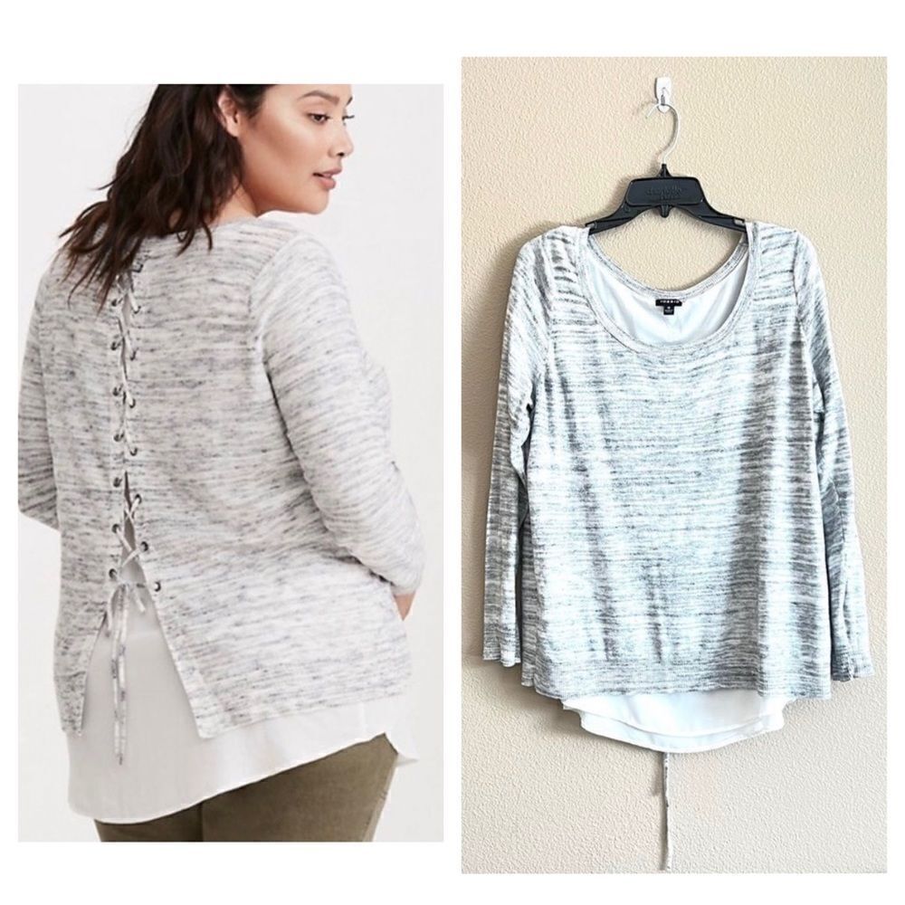 Torrid Lace Up Back Sweater with Chiffon Hem